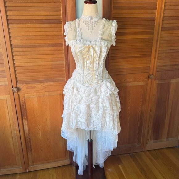 Burleska Dresses & Skirts - Burleska Gothic Victorian Renaissance Cream Taffeta Lace Corset Dress